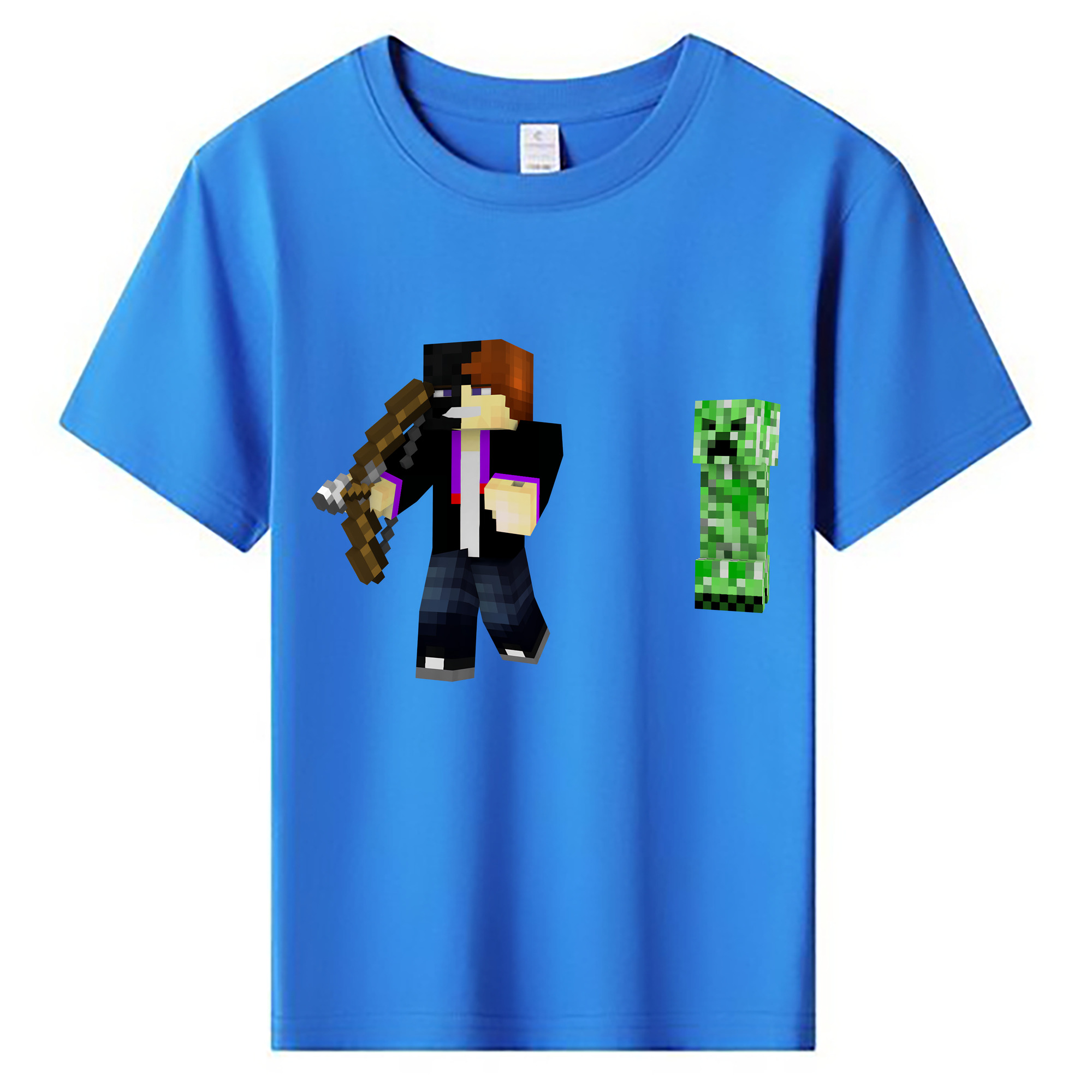 （画像用） マインクラフト ブロックの世界 Minecraft MC Block world 綿100％キッズTシャツ（フロントプリント）